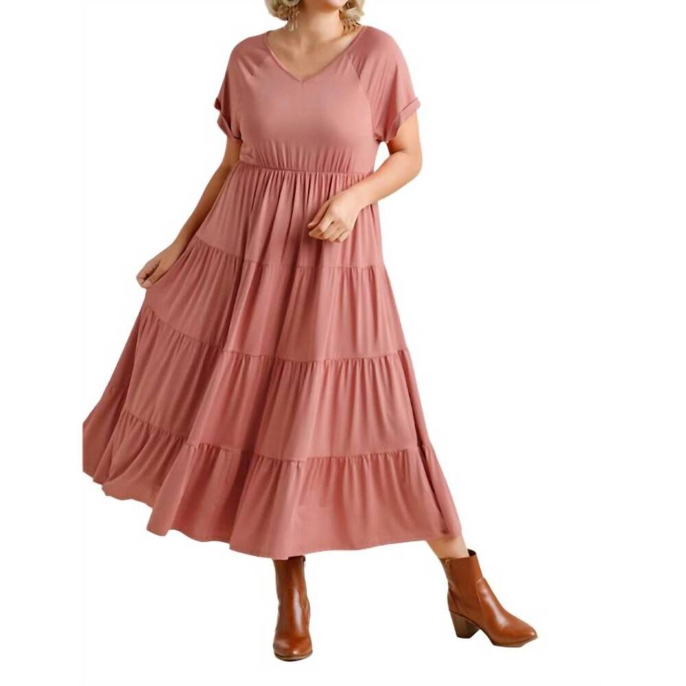 NEW UMGEE tiered v-neck maxi dress in clay - Picture 3 of 4